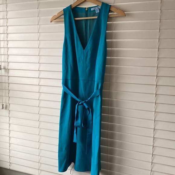 Draper James Turquoise Dress Sleeveless Scalloped Tie Waist Size 4 - Picture 3 of 10